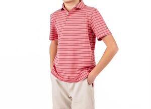 NEW SOUTHERN POINT CO. boys bayside stripe polo in coral white